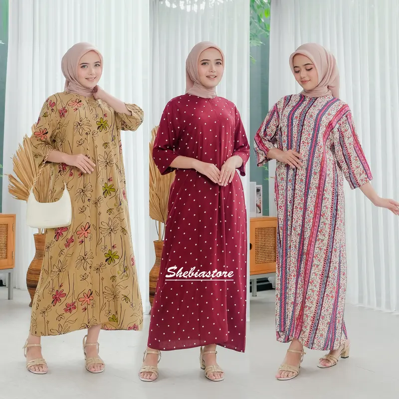 Shebia Dress Daster Lengan 3/4 Midi Rayon Motif Busui 0
