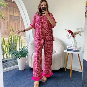 Setelan Celana Panjang Lengan Pendek / Piyama Rayon Premium Oneset Dewasa / Veve Set Baju Wanita