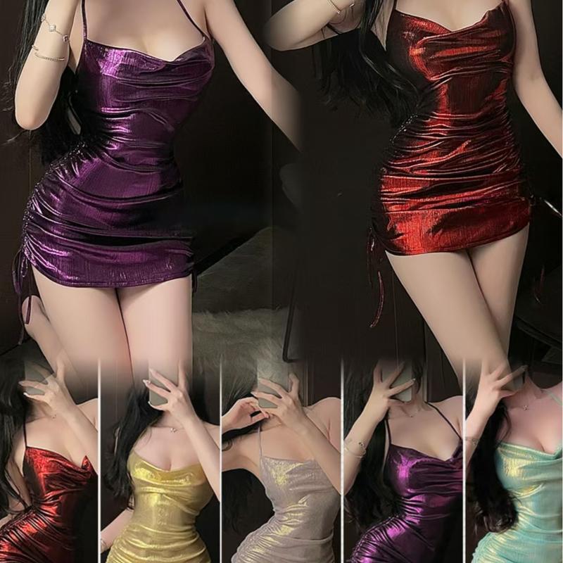 【4Z】Sexy halter strap dress, clubwear bodycon mini dress, waist-slimming ruffles bodycon dress, sweet and cool Korean-style nightgown 2