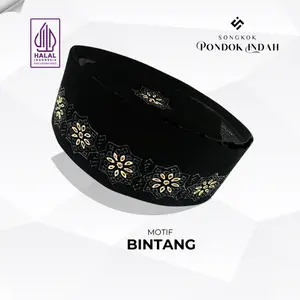 Songkok Lukis PONDOK INDAH Hitam AC Soga Motif BINTANG Beludru Premium