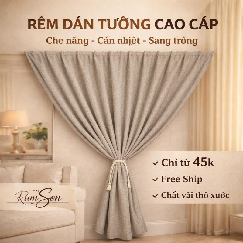 Rèm Cửa Dán Tường RÈM SON Chống Nắng Cao Cấp Vải Thô Nhám Mềm Mại Không Cần…