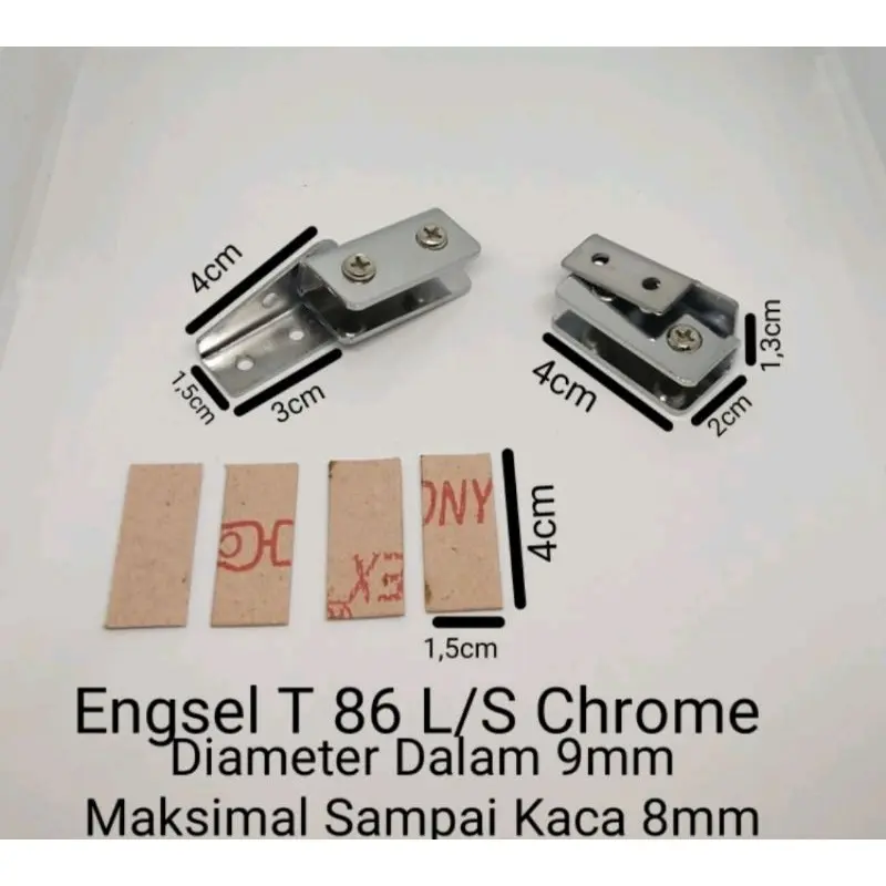 Engsel Jepit Kaca ET 86 S Hitam dan Crom , ET 86 LS Skrup Hitam dan Crom, ET 86 LS Bor Crom 3