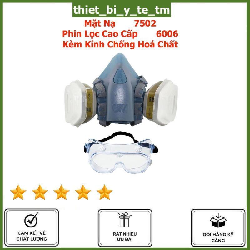 Mặt Nạ Bảo Hộ Lao Động 7502 Phin Lọc 6006CN + Kính Nhựa dẻo bảo vệ mắt có thể ngăn Bụi Siêu mịn PM2.5 ngăn mùi bảo vệ khi phun trừ sâu phun sơn ngăn bụi siêu mịn PM2.5. Bộ bao gồm 1 mặt nạ 7502 2 phin lọc 6006 2 ốp nhựa 2 Tấm lọc 1 Kính mắt