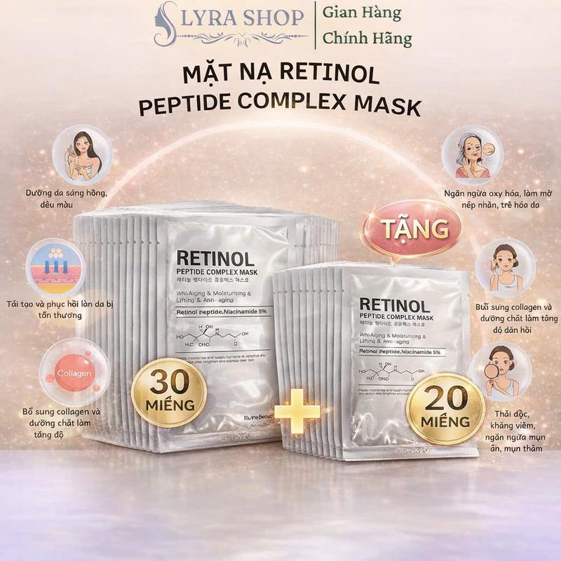  HN5  DEAL SỐC TRÊN LIVE    30 TẶNG 20 MIẾNG MẶT NẠ RETINOL PEPTIDE COMPLEX MASK  HÀNG NỘI ĐỊA TRUNG 