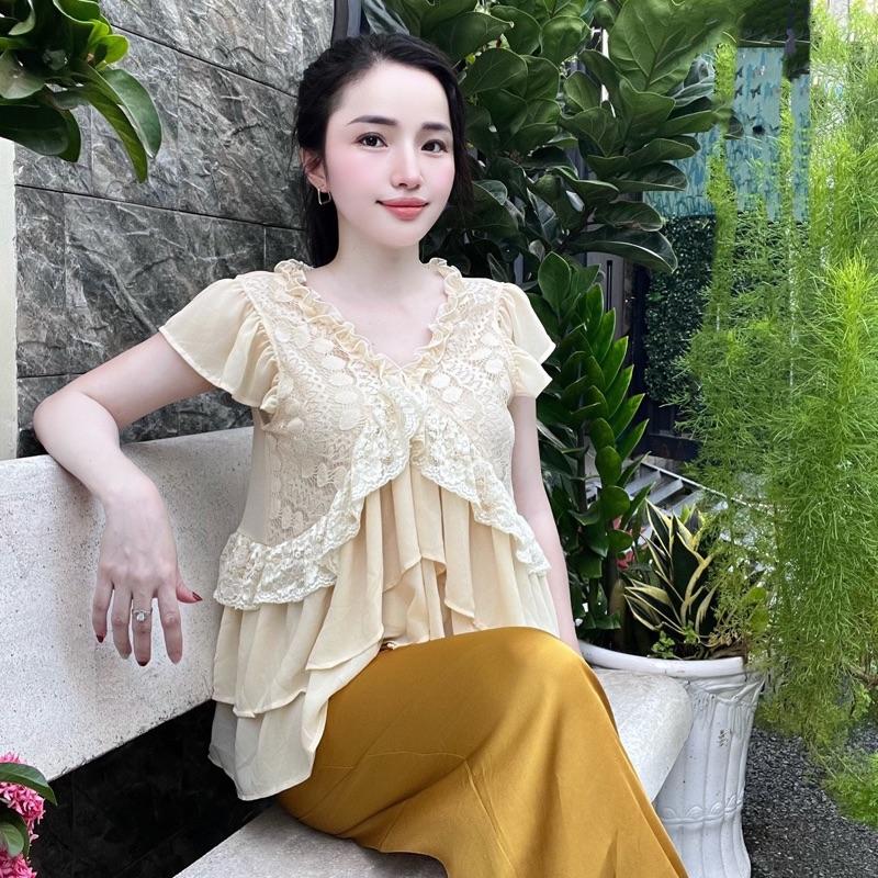 Set bộ cánh tiên bèo tầng phối ren. Áo chiffon phối quần lụa . Quần có túi freesize 40-60kg