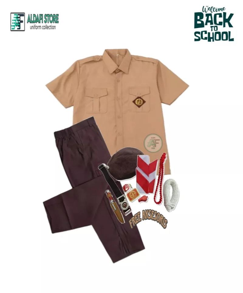 Product Introduction of Setelan Seragam Pramuka Penggalang SD Pendek-Panjang Baju Anak Laki-Laki Usia 6-12 Tahun Paket Komplit Bonus Perlengkapan Aksesoris Pramuka Putra 1
