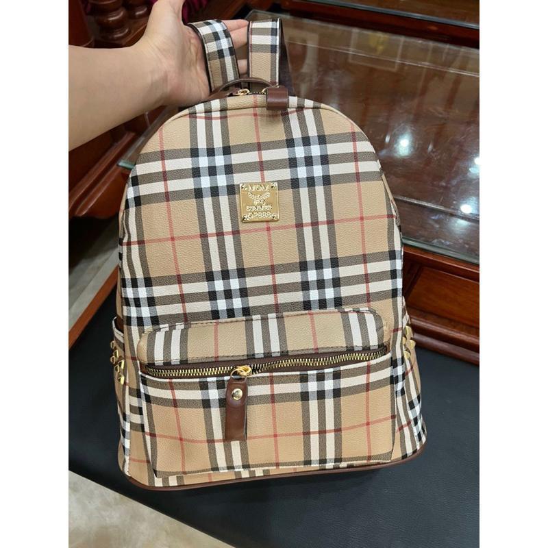 Balo kẻ ô Đi Học Đi Chơi Nam Nữ Đề Đeo Được size 40 Backpack Da