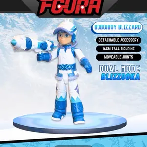 FGURA Boboiboy Blizzard Figur 16CM dengan Aksesori Detachable dan Sendi yang Dapat Dipergerakkan Dual Mode Blizzooka