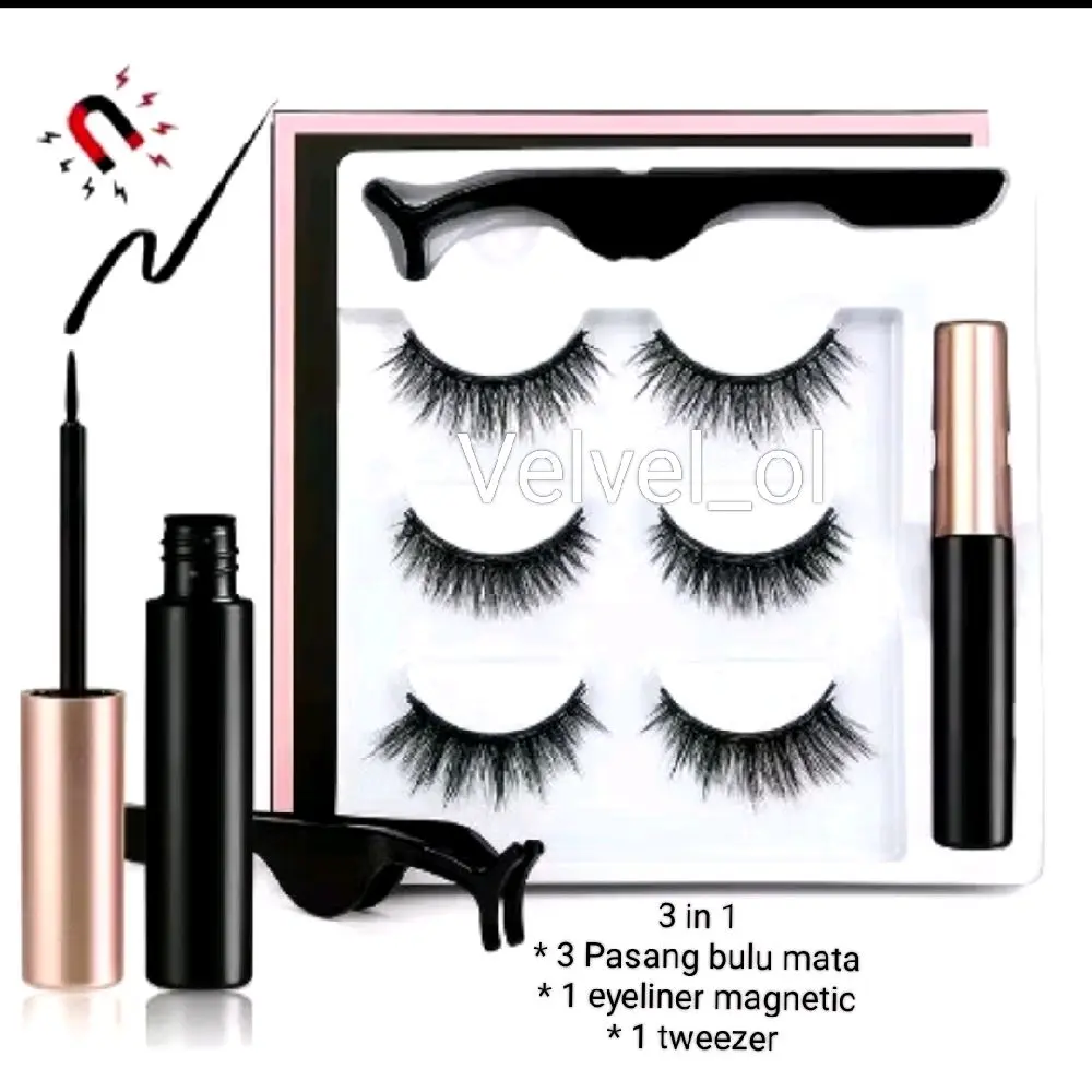 eyelash magnetik 3 in 1 set lengkap/bulu mata magnet premium dengan eyeliner /bulu mata magnetic