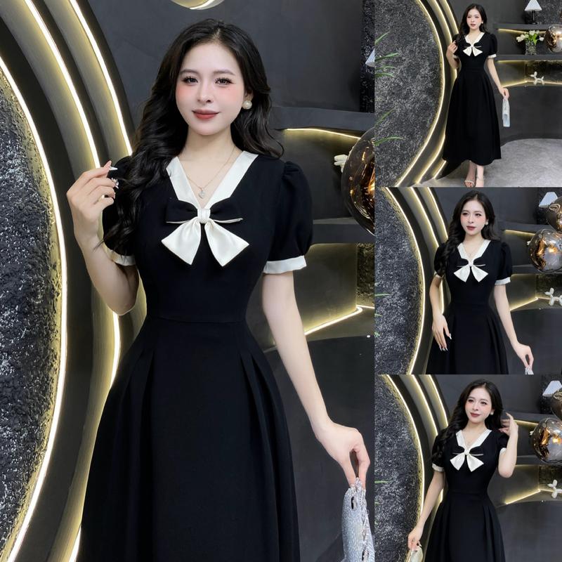 Váy Thiết Kế Evii Y11 dành cho nữ Đầm thiết kế cổ nơ tay bồng dáng A xoè dài phù hợp đi làm đi chơi và đi dự tiệc Women Dress có Bigsize