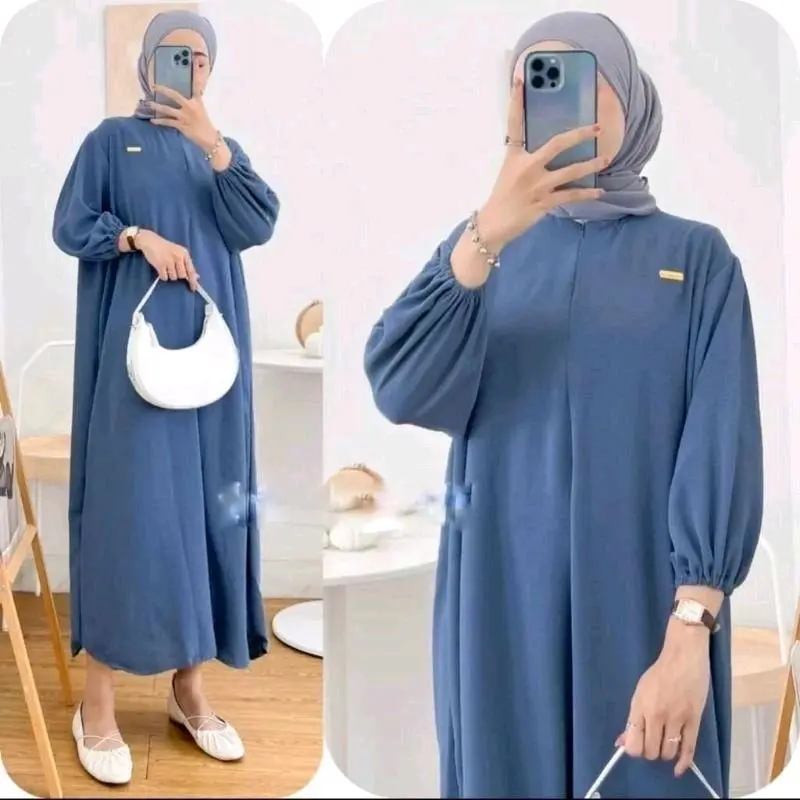 [BUNDLE 3 PCS] Amanda Midi Dress Crinkle Airflow Premium Lengan Panjang Karet - Wanita 6
