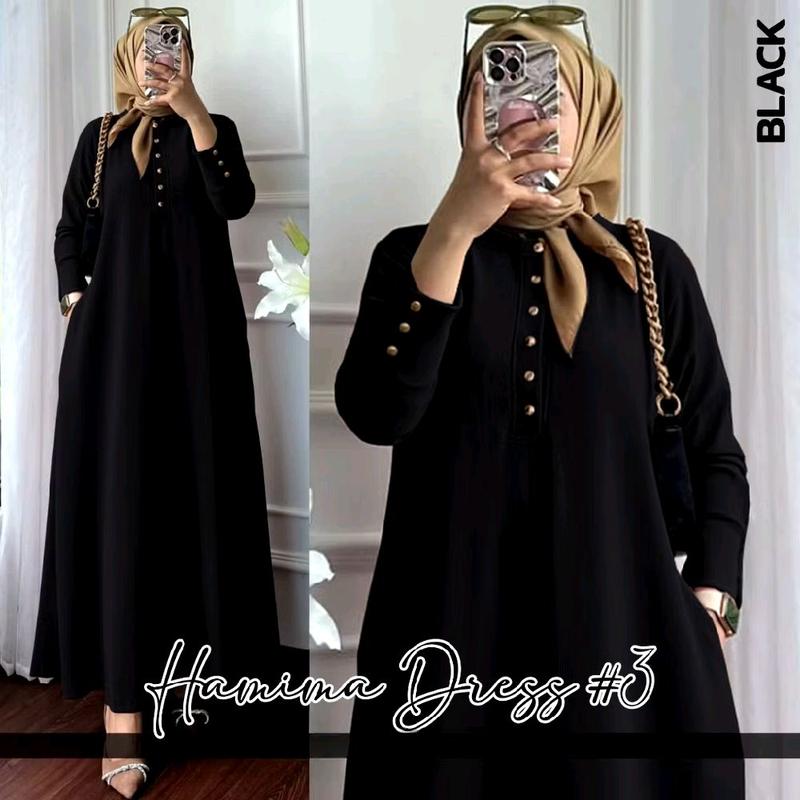 Terlaris Dress wanita terbaru, Himama dress knit,Dress knit inara kancing gold premium,Gamis Wanita Muslim Dewasa Mewah Pesta Kondangan Gaun Lebaran Simple Nyaman Cantik Formal Panjang 1
