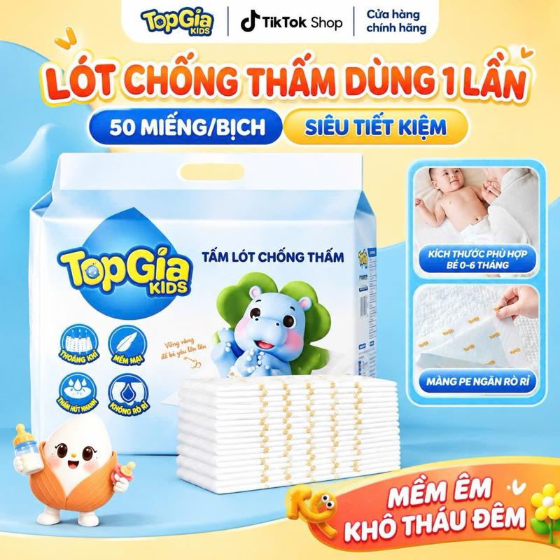 ￼Combo 2 bịch 100 miếng/tấm lót chống thấm thay tã bỉm dùng 1 lần Topgiakids cho bé 35x45cm, miếng lót chống thấm