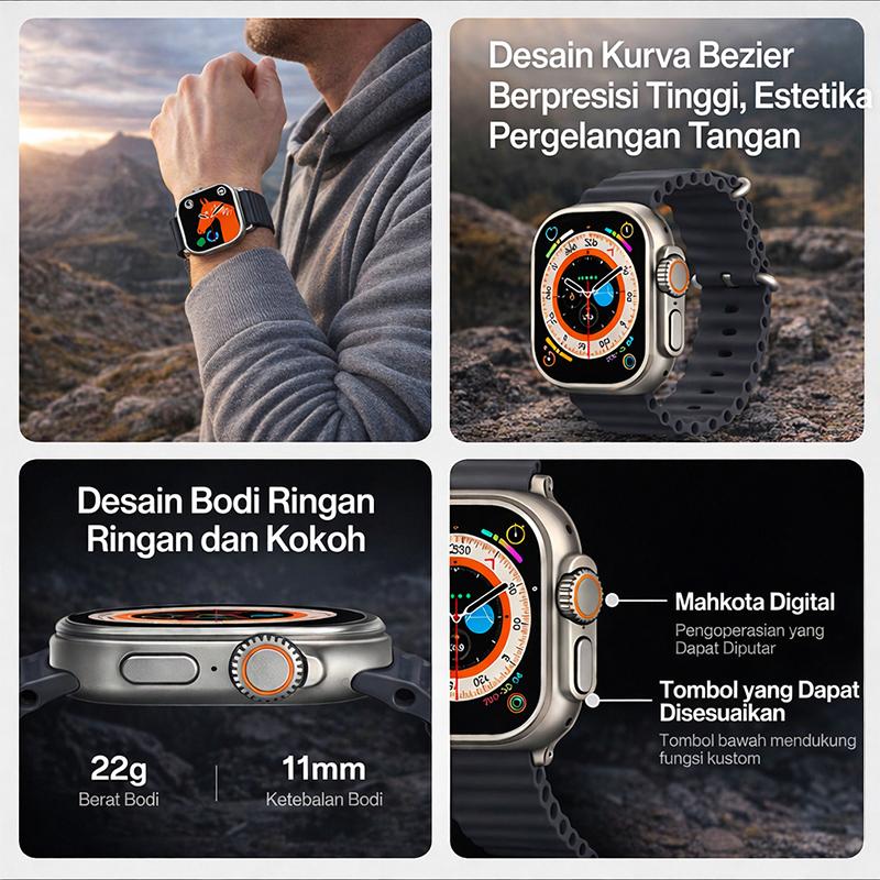 T900 ULTRA — Termasuk Bonus Tali Jam — Konektivitas Bluetooth — Mendukung iOS & Android — Pelacakan Kesehatan & Notifikasi Media Sosial T900 ULTRA — Termasuk Bonus Tali Jam — Konektivitas Bluetooth — Mendukung iOS & Android — Pelacakan Kesehatan & Notifikasi Media Sosial