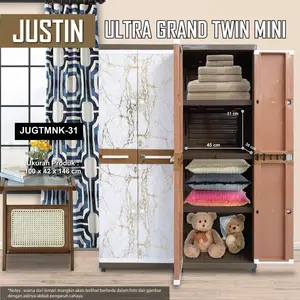 CLUB Justin Ultra Grand Mini Twin Kunci Printing Lemari Plastik 4 Pintu Lemari Pakaian Plastik Furniture Minimalis