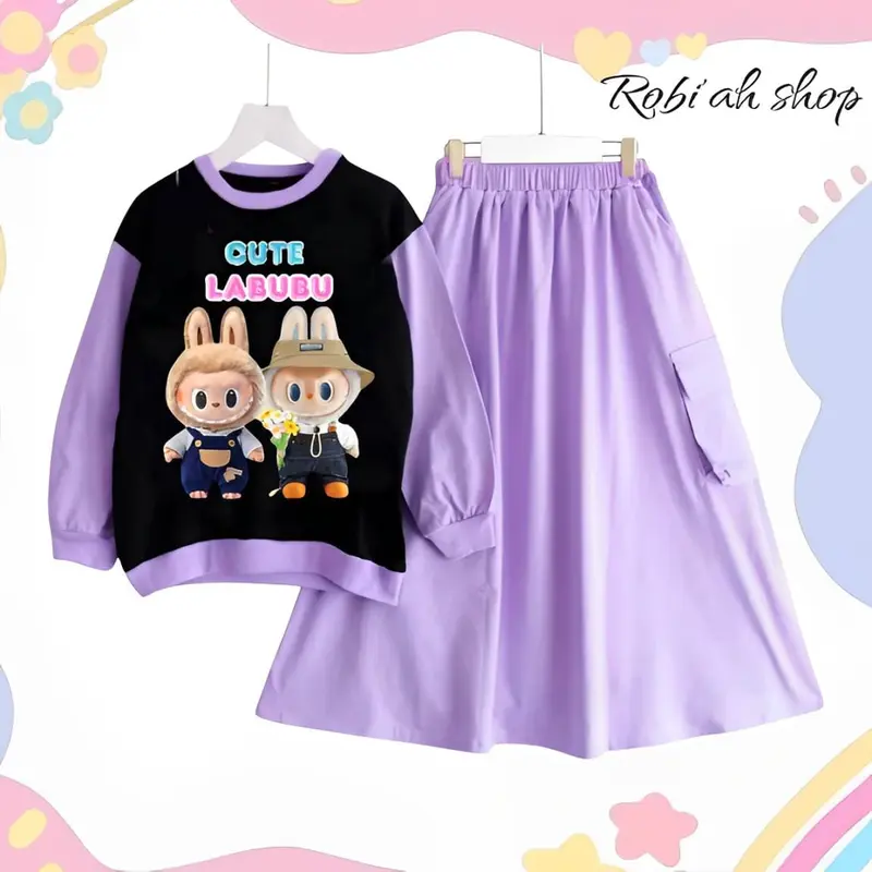 Baju anak labubu kembar fashion anak kekiniaan trendy bahan crinklr air flow 1