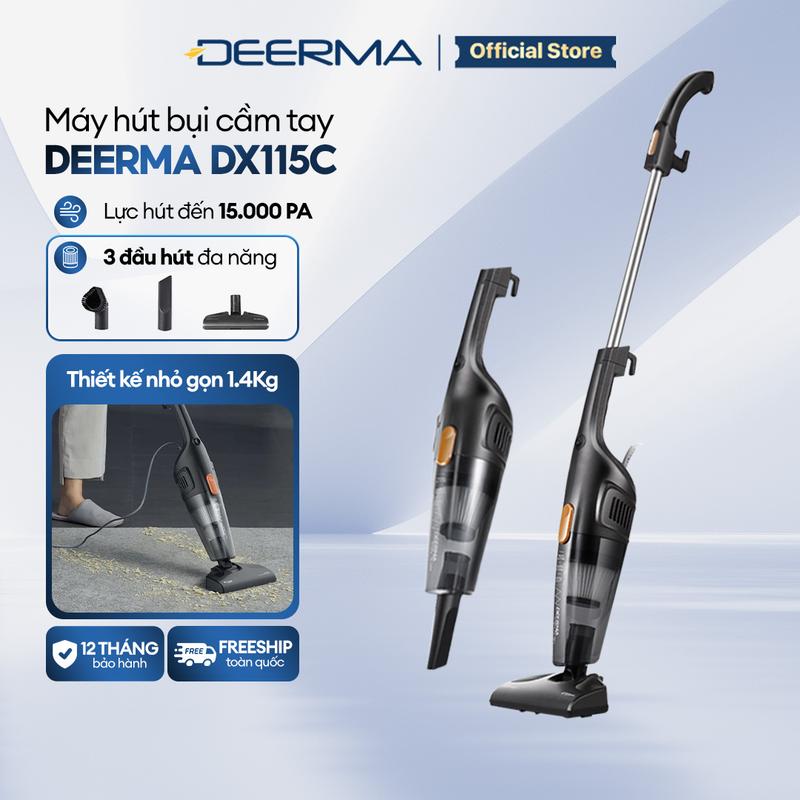 Máy hút bụi cầm tay Deerma DX115C kèm 3 đầu hút đa năng và 1 lõi lọc làm sạch