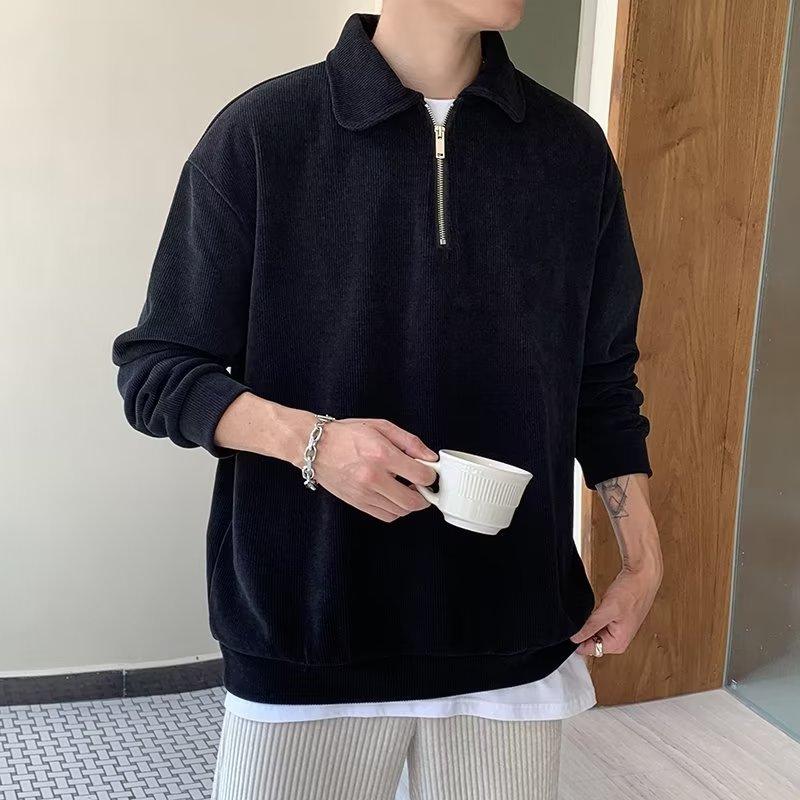 【X·Fashion】sweatshirt men's trendy brand handsome street half-zip polo shirt light and sophisticated style high-end jacket royal blue black white gray 8240 7