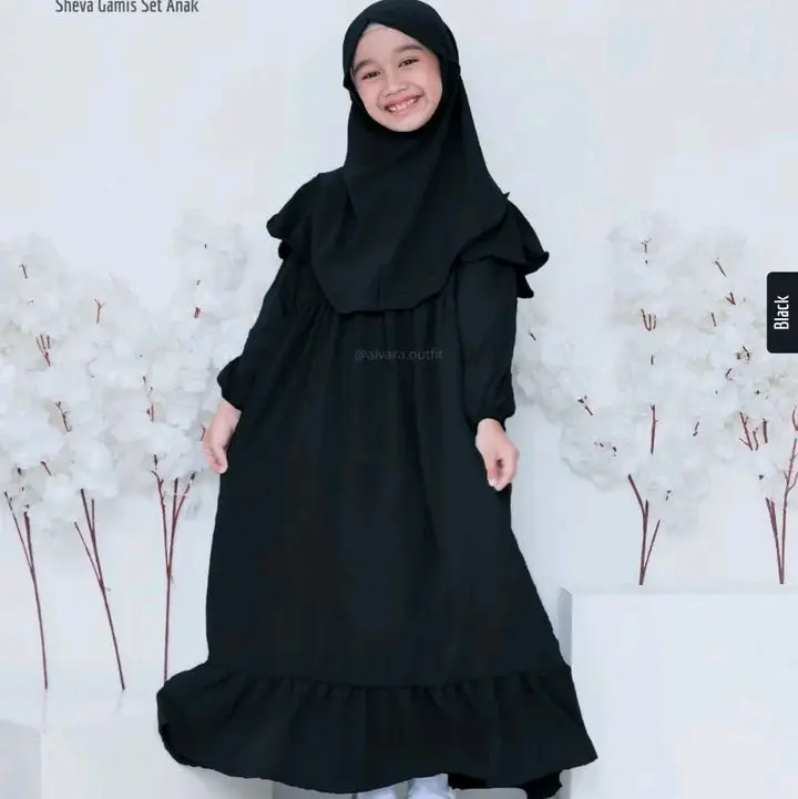 drees anak dengan set hijab RN_gamis manasik anak Airflow Crinkle Kerudung 1