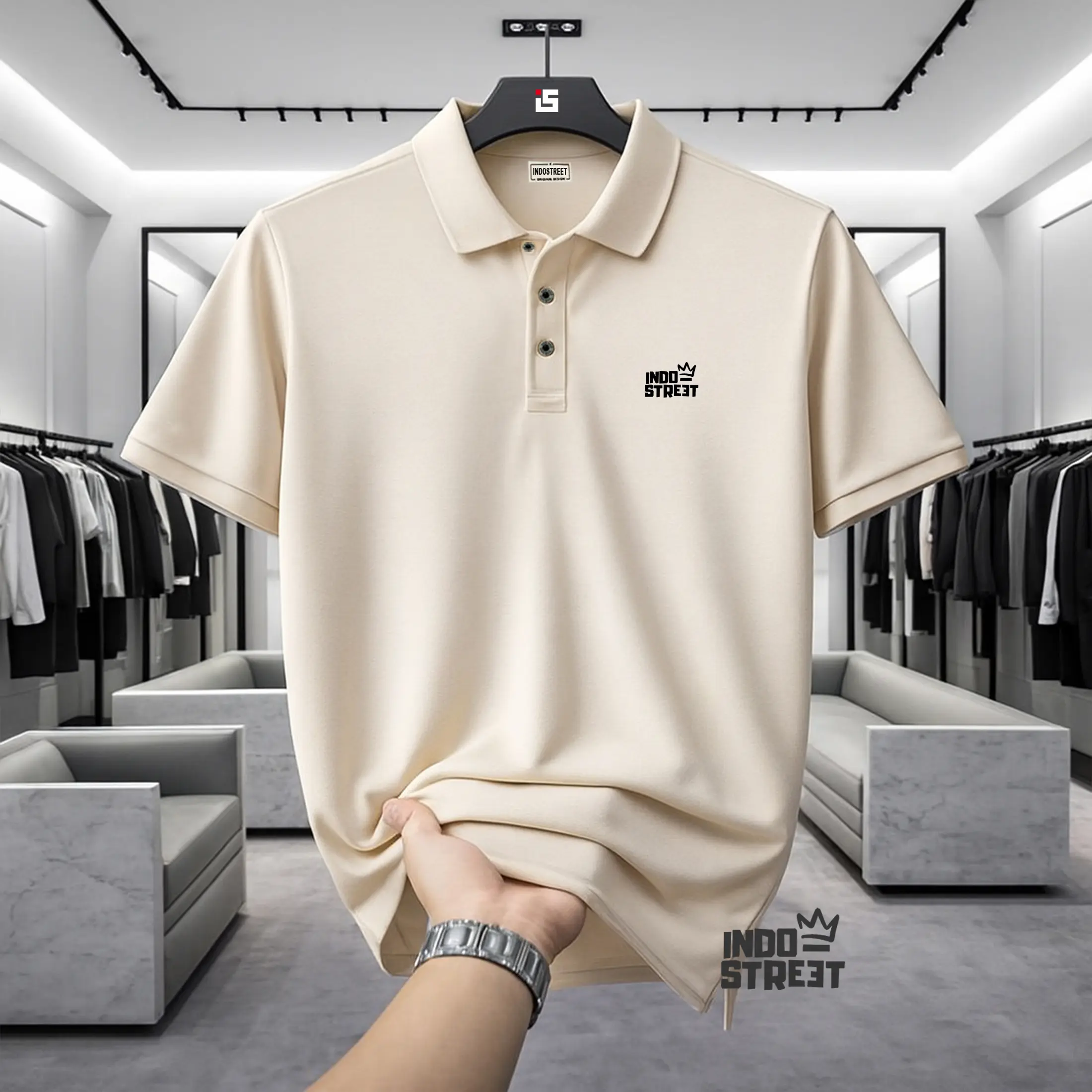 Indostreet Kaos Polo Shirt Idst Blcak Pria Wanita Bahan Katun Pique Premium Ukuran S M L XL XXL Warna Hitam Putih Navy Blue Merah Marun Abu Tua Stylish Nyaman