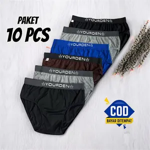 Yourden Paket 10 Pcs Celana Dalam Pria Dewasa Katun Adem Nyaman Sempak Laki-Laki Boxer Pendek Cowok Karet Lembut Remaja Hitam Motif brief daleman