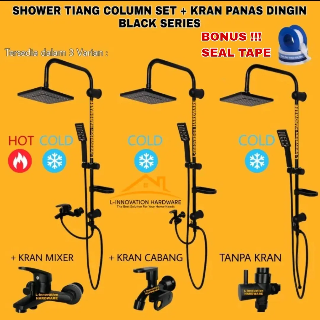 Shower Tiang Set Kran Air Panas Dingin Kuningan Black Keran Mixer Kotak 3 IN 1