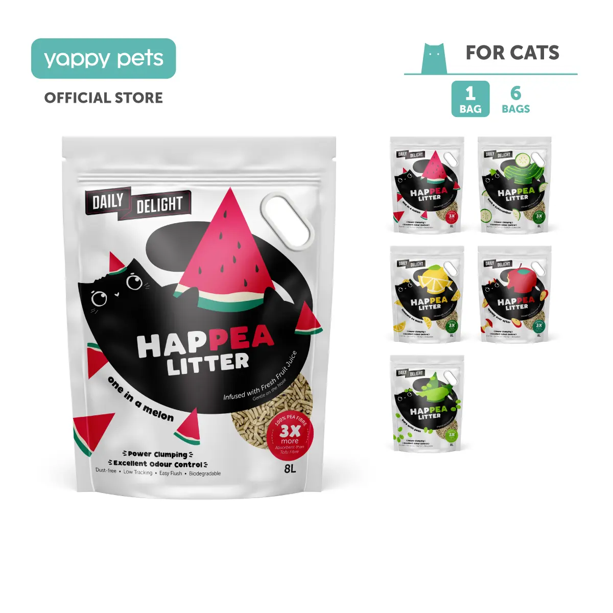Daily Delight HAPPEA Cat Litter 8L - All-Natural Pea Fibre with Fresh Fruit Extract, Superior Absorbency & Odor Control