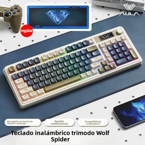 Teclado AULA S99pro + Regalo Alfombrilla para Teclado| Conexión Tri-Modo (2.4G/Bluetooth/Alámbrico) + Pantalla Digital| Sensación Mecánica para Oficina y Juegos| Batería 2000mAh| Compatible con PC/Laptop