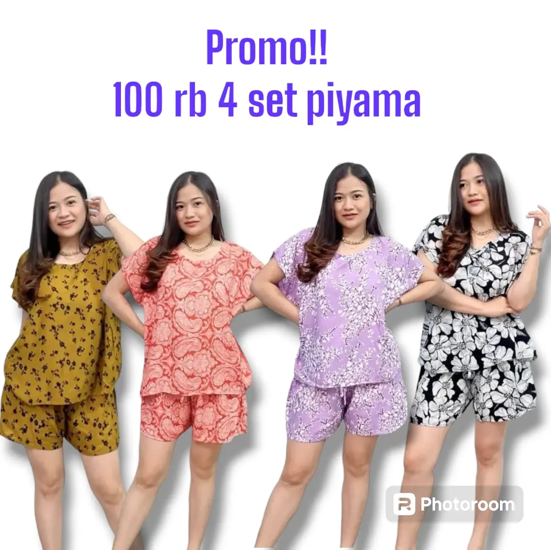 PROMO,,100RB 4 SETEL PIYAMA WANITA JUMBO/SET PIYAMA KEKINIAN//BAJU TIDUR//ATASAN PIYAMA Pendek Dewasa