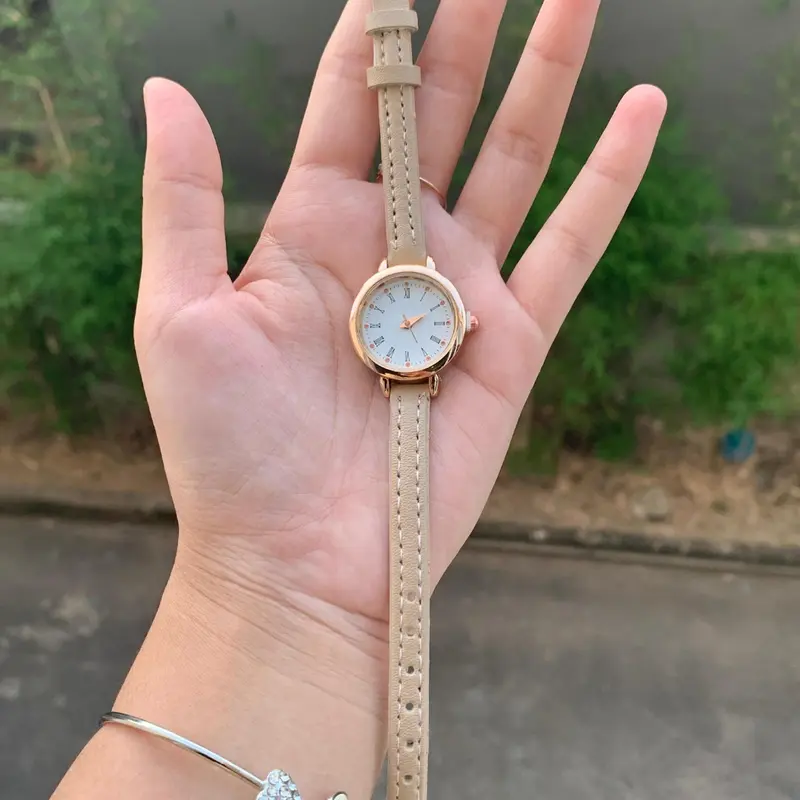 ANKL001 Jam Tangan Quartz Strap PU Analog Casual Gaya Retro Wanita Bulat Watch Korean Fashion 5