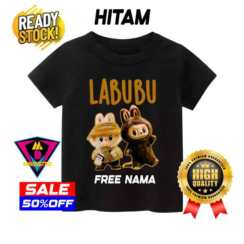 BAJU ATSAN ANAK FREE NAMA CASTEM LABUBU 1-6TH CATTON COMBAD KAOS ANAK CEWE COWO Katun Combed Distro Perempuan Cowok Katun Combed Laki-Laki Cotton 0