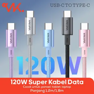 VarkVerk (C04) ( Type C ke Type C ) 120W Kabel Data Pengisian Cepat Nilon Jalinan Paduan Aluminium Super Fast Data Cable for iPhone  Samsung Xiaomi Redmi Poco OPPO VIVO Type C To Type C 1 2 3 4 5 6 7 8 9 mKabel 1.2m/1.8m PD