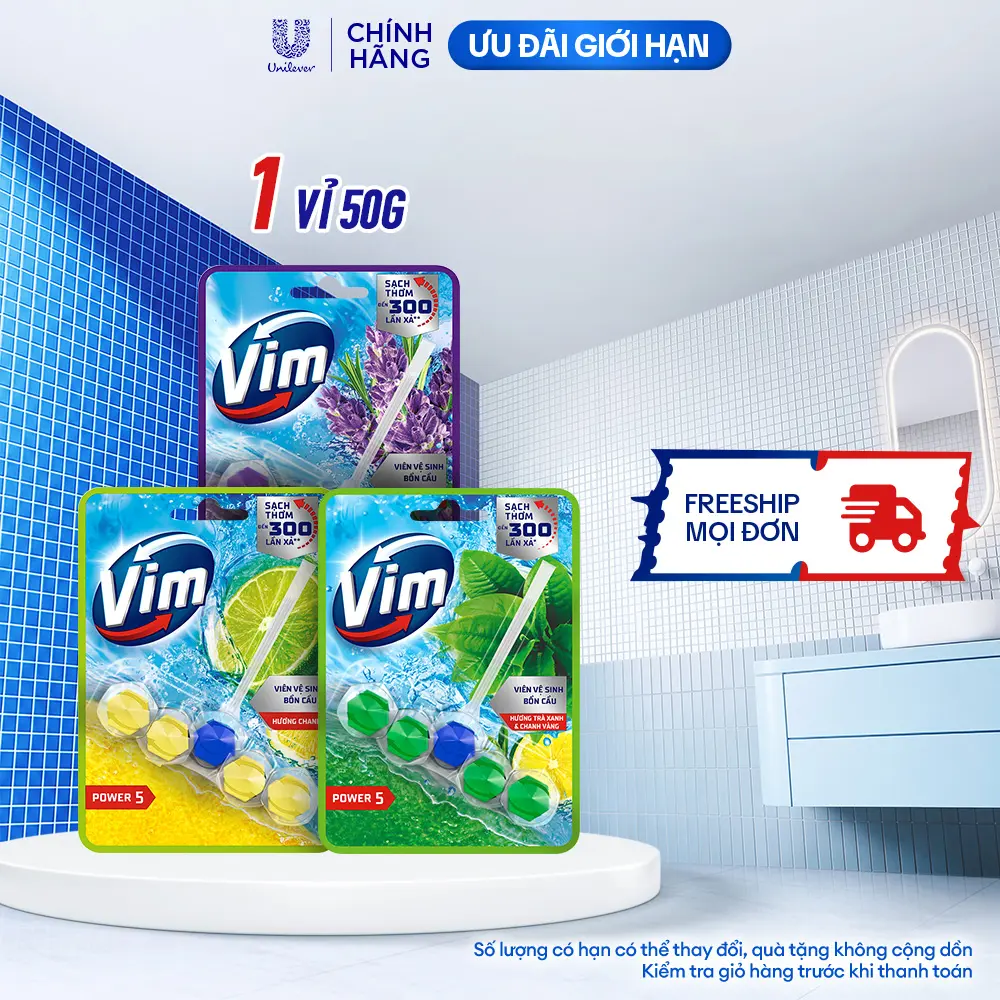 Viên Treo Vệ Sinh Bồn Cầu Vim Power 5 Hỗ Trợ Sạch Thơm (50g/viên) [1]