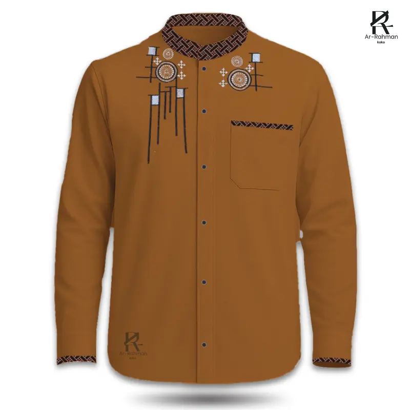 BAJU KEMEJA KOKO PRIA LENGAN PANJANG KOMBINASI BORDIR SIZE M L XL TERBARU 3