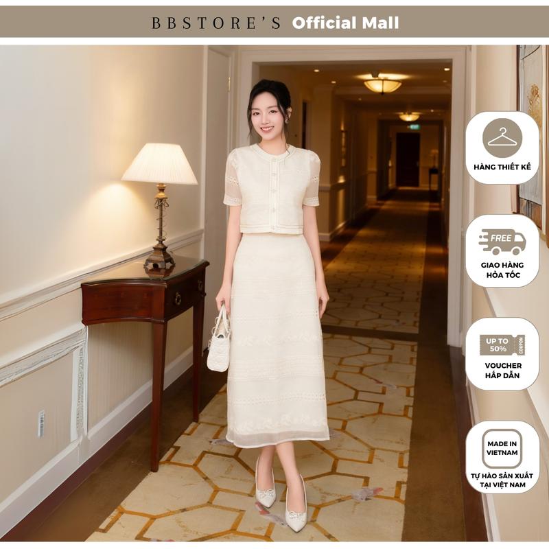 BBSTORE'S Set Dự Tiệc Áo Crop Chân Váy Dài Chất Ren Cotton - K4203T