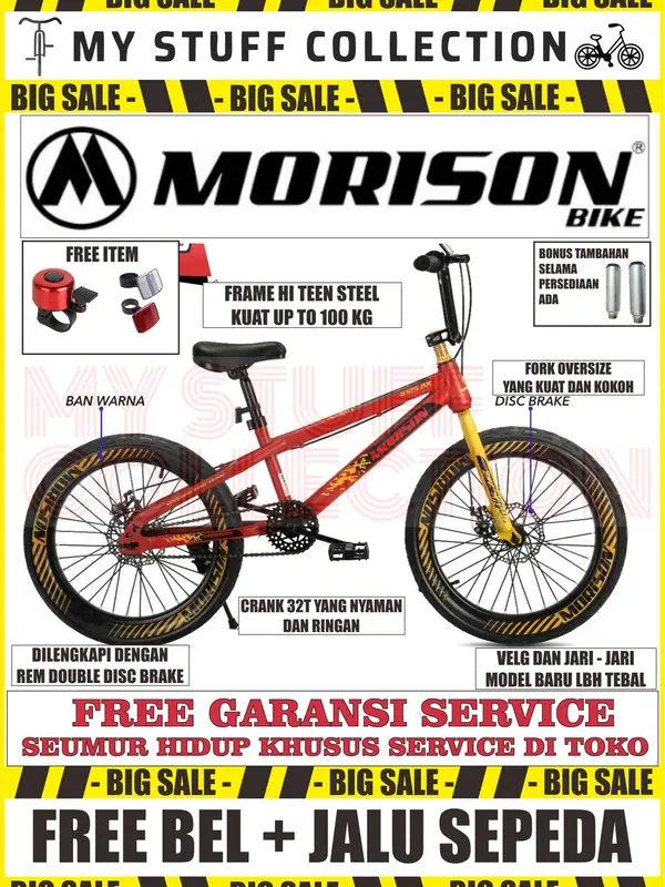 SEPEDA BMX MORISON BY PACIFIC GROUP UKURAN 20 INCH BAN JUMBO 3.0 FRAME DENGAN REM DOUBLE CAKRAM TEBAL BISA DARI USIA 8 TAHUN HINGGA DEWASA 80 KG 1