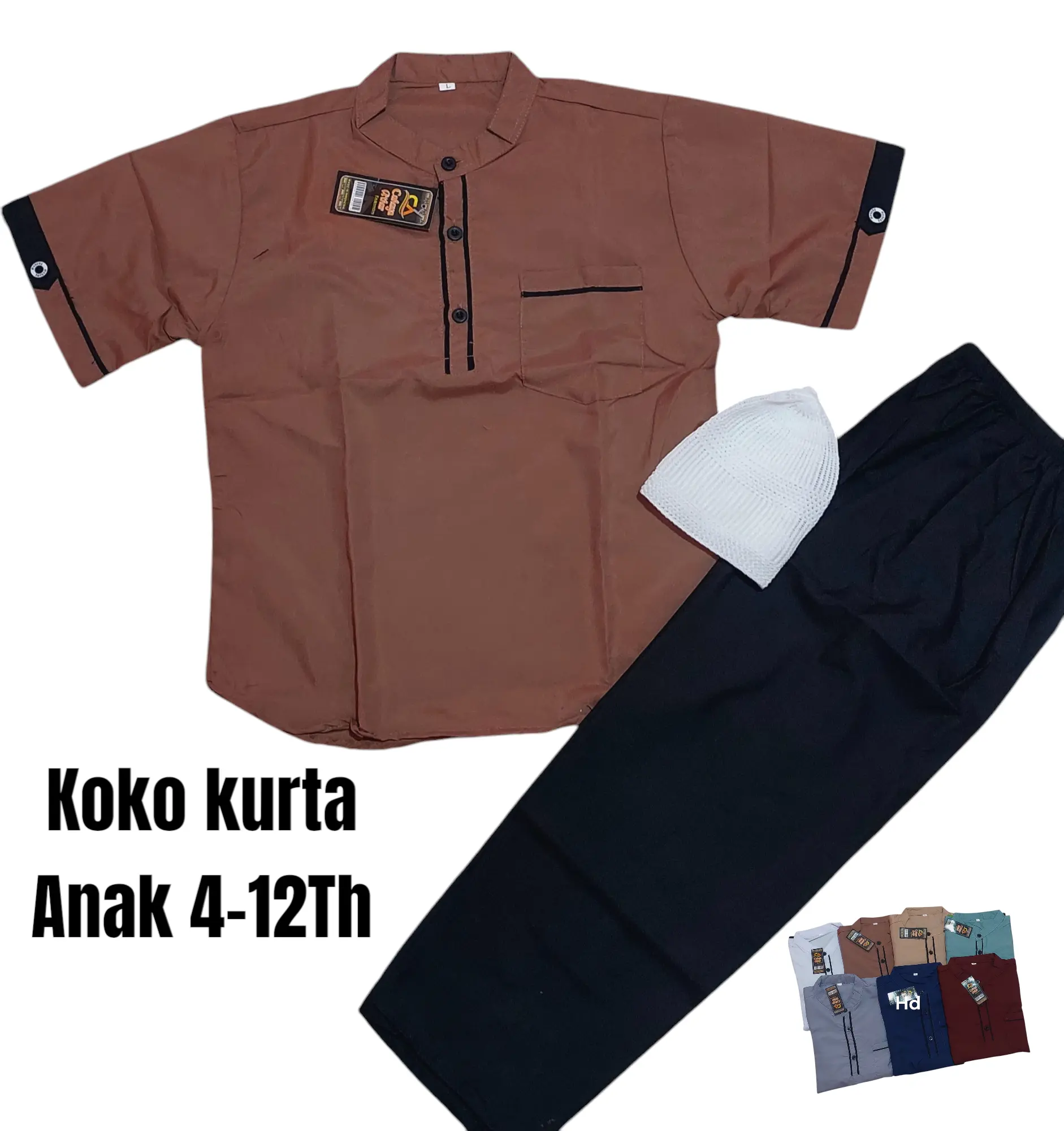 Baju Muslim Anak Umur 3-12 Tahun Koko Bahan Tebal Lembut Tidak Panas Kombinasi Putih