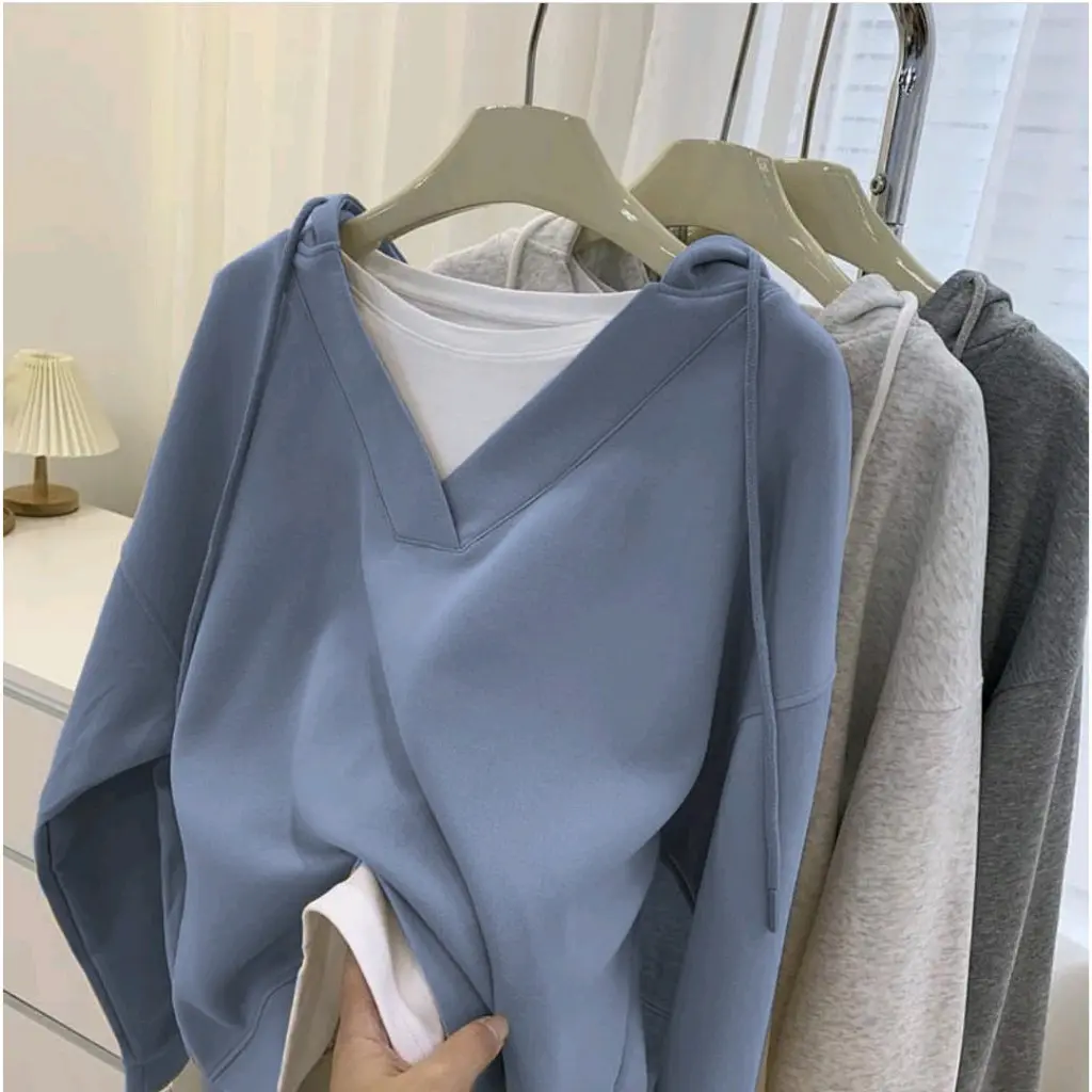 V STYLE SWEATER HOODIE OVERSIZE WANITA HOODIE WANITA KOREAN STYLE TERBARU Lembut Tebal Fleece