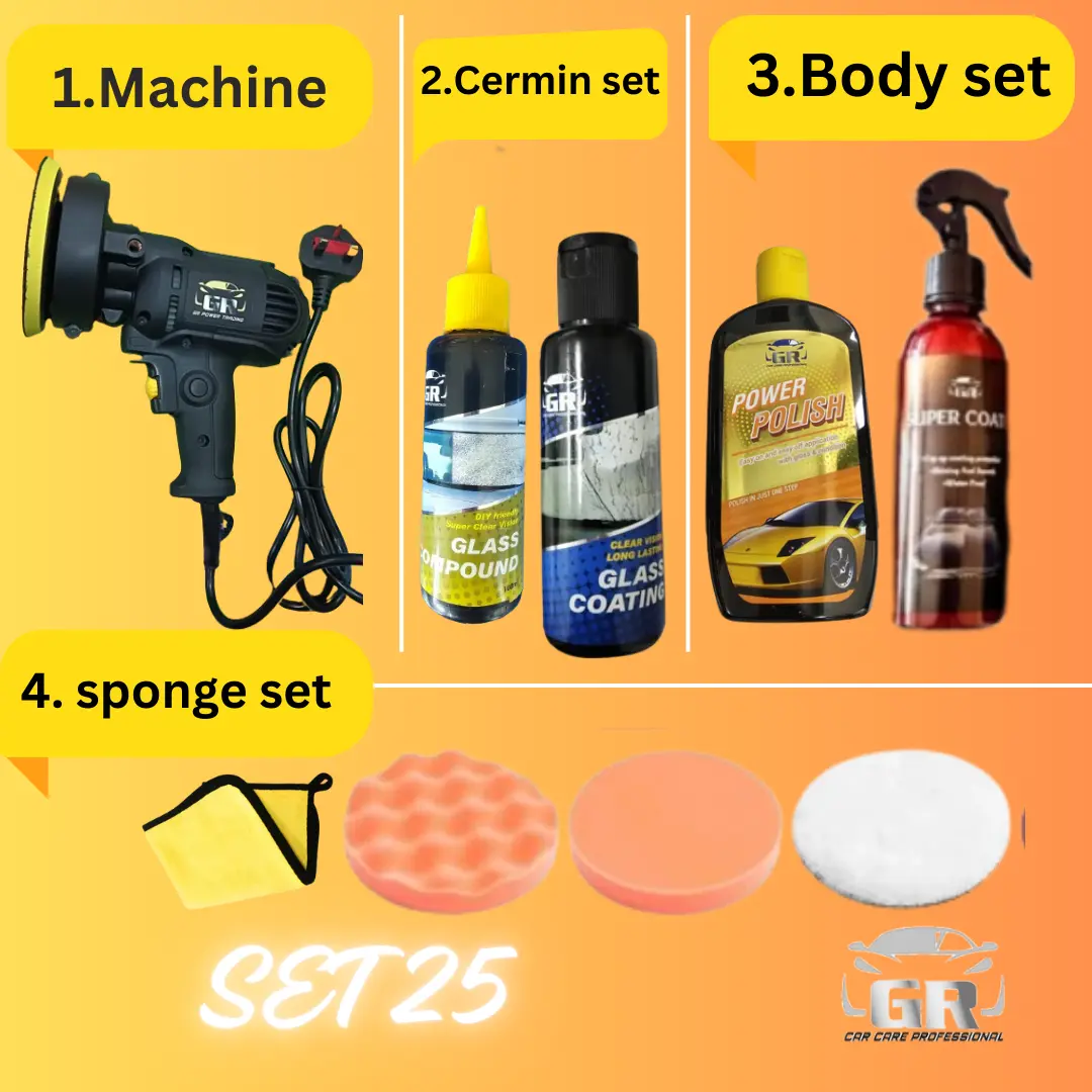 (LIVE COMBO JIMAT) body & cermin coating polish machine Car CARE PRODUK( GRP SET 25  POLISHING) LAMPU KERETA WINDSCREEN  MOTOR HELMET KAIN SPONGE PEWANGI kereta TAYAR RIM DIY INTERNET CARE ACCESSORY CARE ORIGINAL premium quality sarbun Automotive