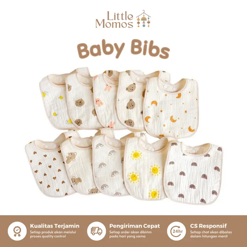 Little Momos Celemek Bear Mpasi Bayi katun Cotton Muslin Baby Bib Korean Bear 0