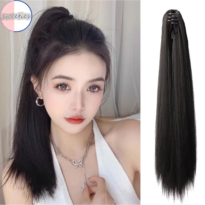 Tóc Giả Đuôi Ngựa Kẹp Nắm Phồng Thẳng Mô Phỏng Tự Nhiên, Dài 45CM, Dành Cho Nữ, Tóc Giả Đuôi Ngựa Kẹp Tóc Nối