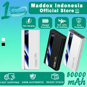 Maddox Powerbank 120W Pengisian Cepat 50000mAh Kapasitas Super Besar LED Tampilan Pusat Desain Unik untuk iOS Android Perlindungan Portabel