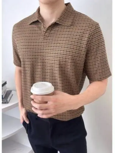 Kadaka MT-0164 Polo Pria Knit Tweed Atasan Tangan Pendek Kerah
