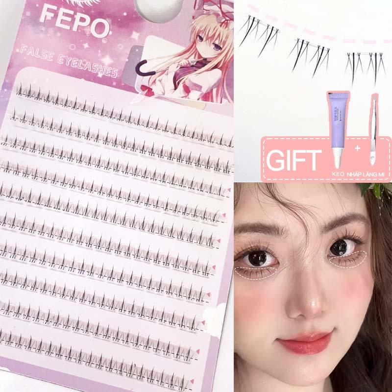 FEPO 10 hàng Lông mi giả dưới Cụm đơn EyeLash Lông mi dưới tự nhiên 3mm-6mm Món quà miễn phí Keo dán lông mi + nhíp