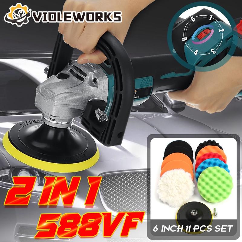 Product Introduction of 588VF 6 Speed 2 In 1 Cordless Angle Grinder Car Polisher Brushless Electric Angle Grinder Grinding Machine for Makita 18v battery 67