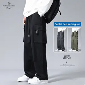 SUYX Celana Cargo Pria Korean Style Kargo Longgar Laki Laki Oversize Loose Straight Fashion Celana Pria Hitam Casual Jogger Chino Kantong 5 Kantong Panjang Santai dan Serbaguna