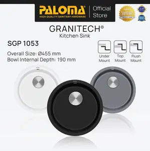 PALOMA SGP 1053 Kitchen Sink Bak Cuci Piring Dapur Granitech 1 Bowl Bundar Topmount Flushmount Undermount Granit Tech Granitech Top Flush Under Mount Black Grey Gray White Hitam Abu Putih SGP 1053BG SGP 1053GG SGP 1053WG