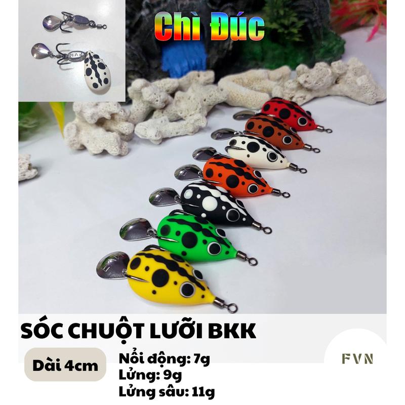   CHÌ ĐÚC  Nhái hơi Sóc Chuột lưỡi BKK dài 4cm cao su ring phụ kiện nhập khẩu Đi Câu Bắt Cá 