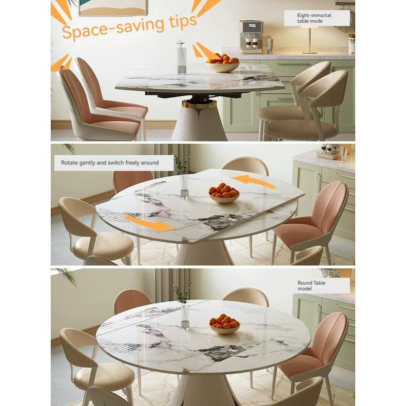 Butter wind rock table simple modern small apartment telescopic change round table living room rotating light luxury dining table and chair combination 3