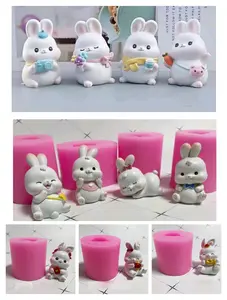 Cetakan Silikon Candle Pudding Kelinci Rabbit Casual Style Bunny - Cute Sitting Lying Baby Rabbit Angpao Ingot Bow tie - Flower